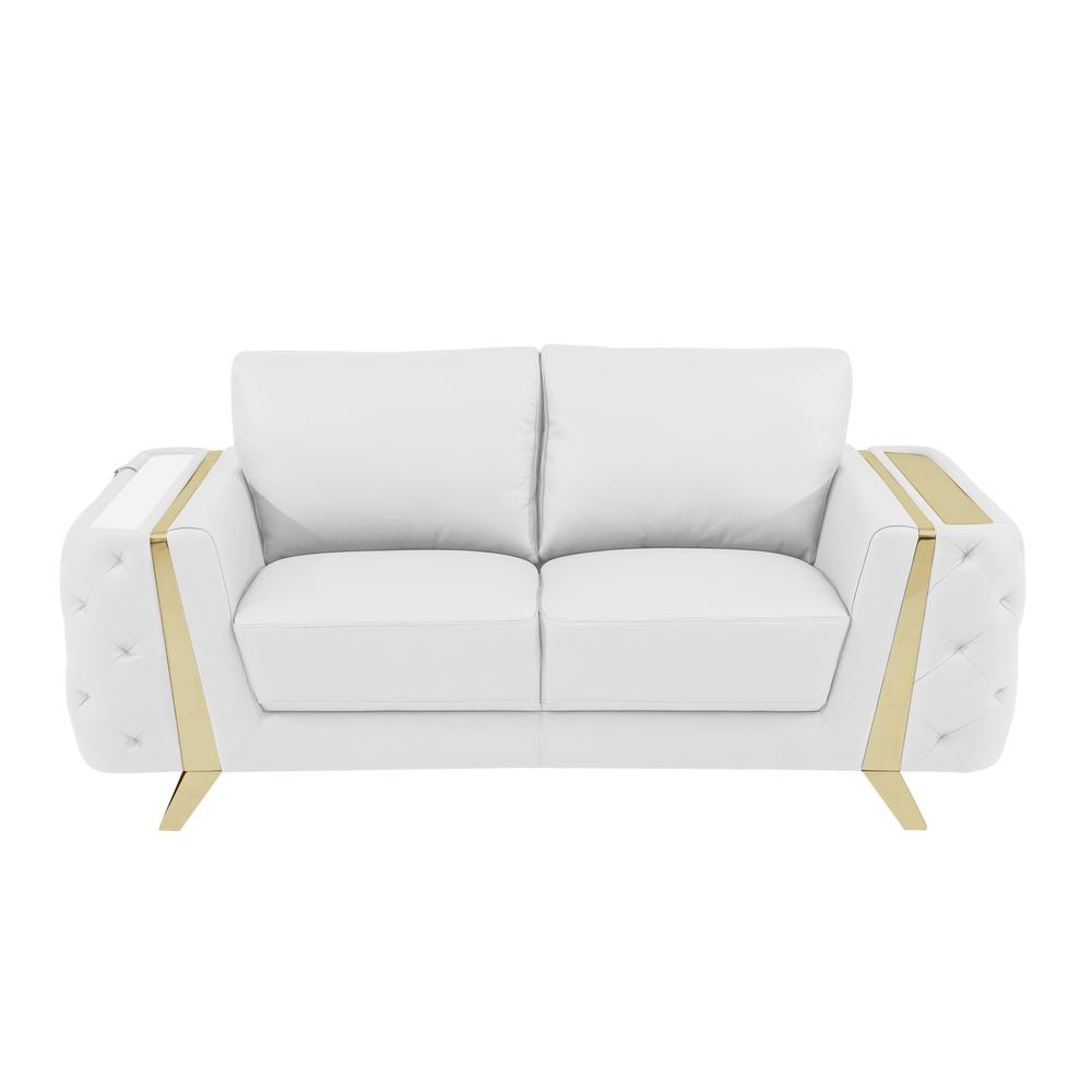 72" White And Gold Genuine Leather Love Seat. Picture 3