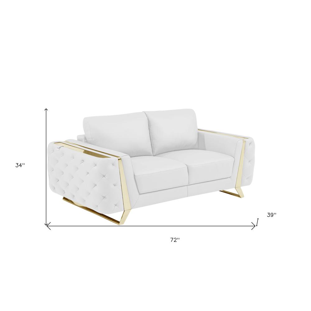 72" White And Gold Genuine Leather Love Seat. Picture 9