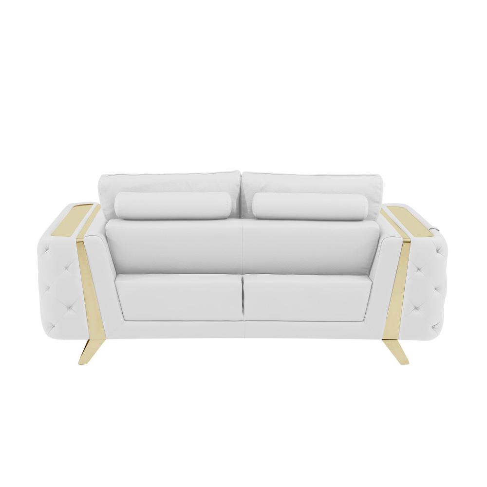 72" White And Gold Genuine Leather Love Seat. Picture 4
