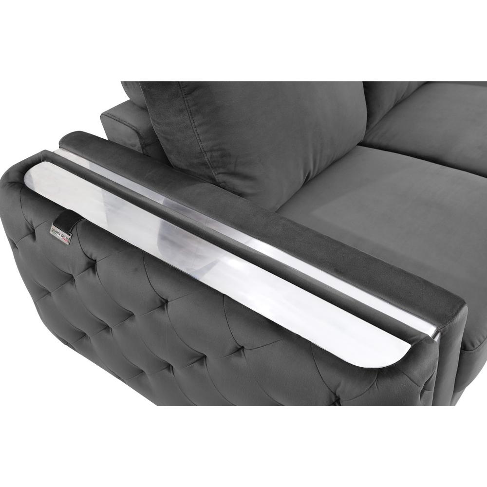 72" Dark Gray And Silver Velvet Love Seat. Picture 6