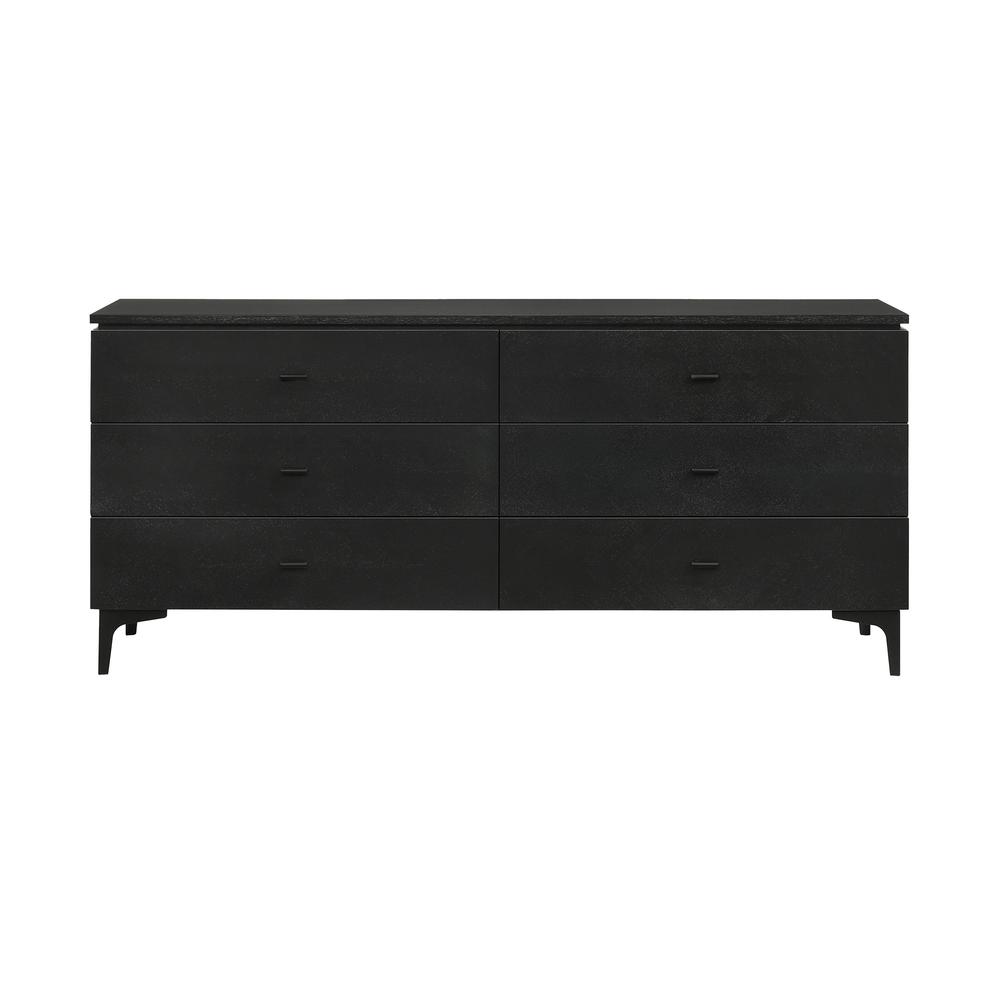 63" Black Six Drawer Double Dresser. Picture 1