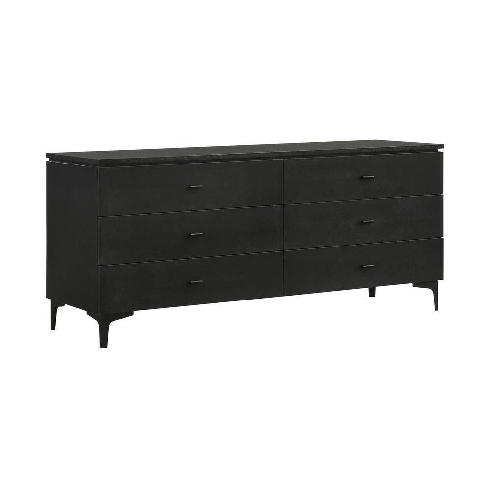 63" Black Six Drawer Double Dresser. Picture 2
