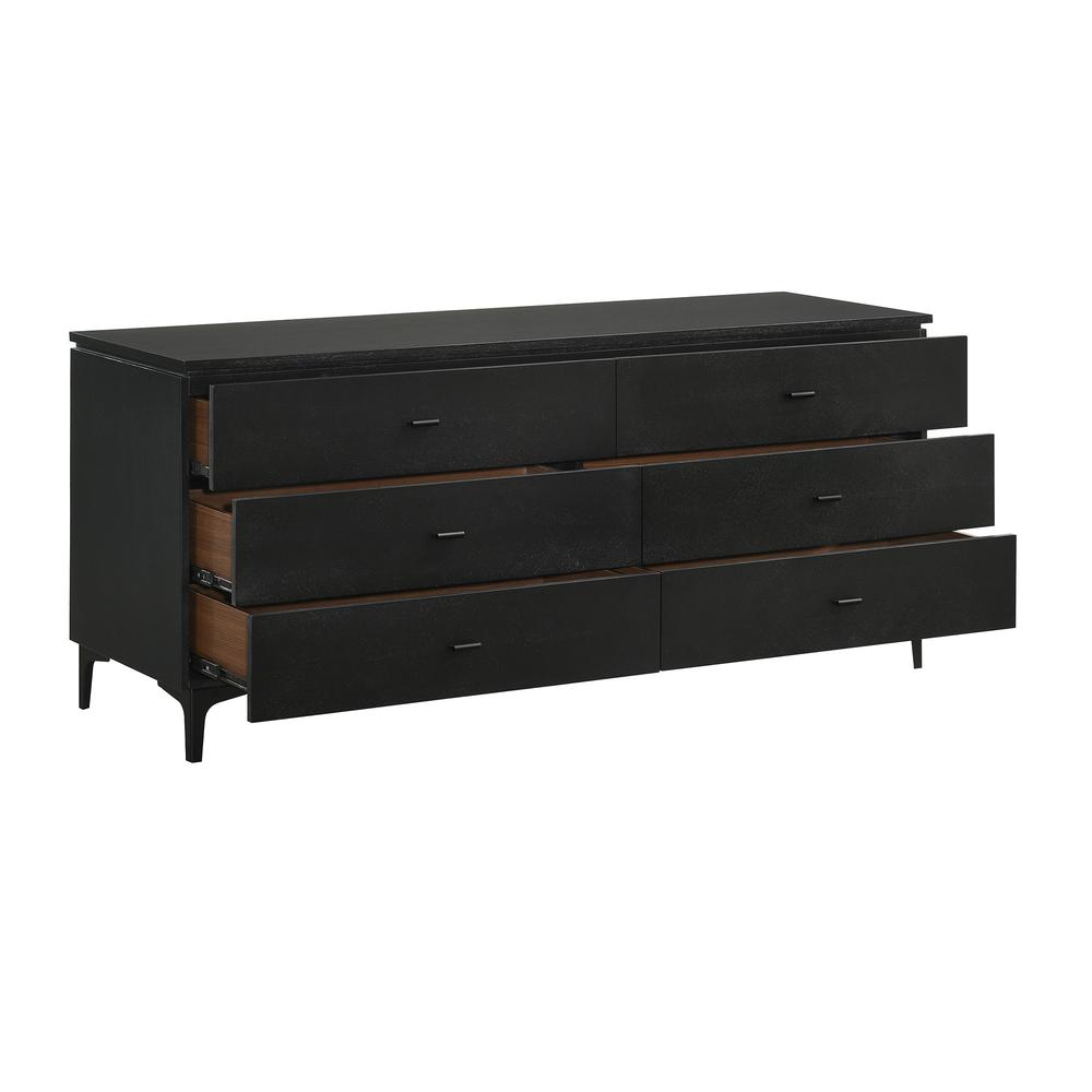 63" Black Six Drawer Double Dresser. Picture 3