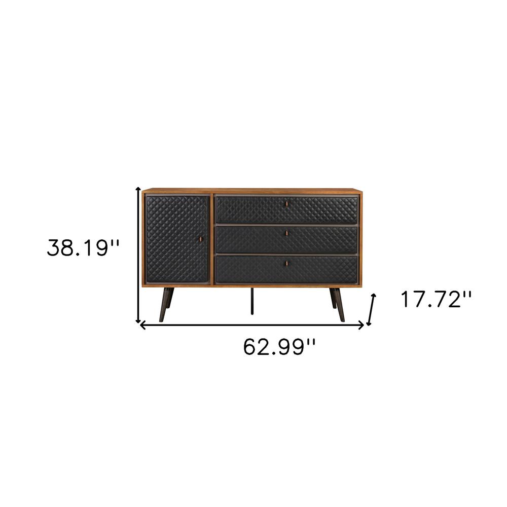 63" Brown and Black Solid Wood Three Drawer Double Dresser. Picture 7