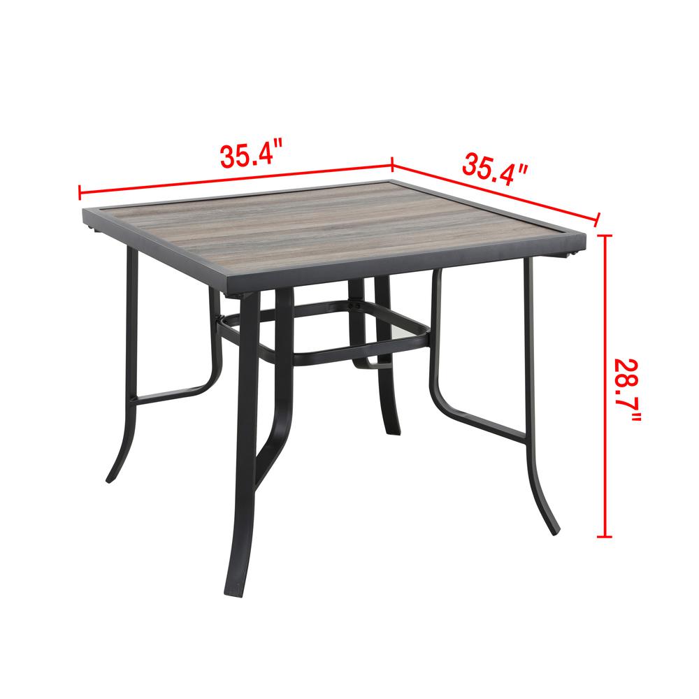 35" Brown and Black Square Metal Outdoor Dining Table. Picture 7