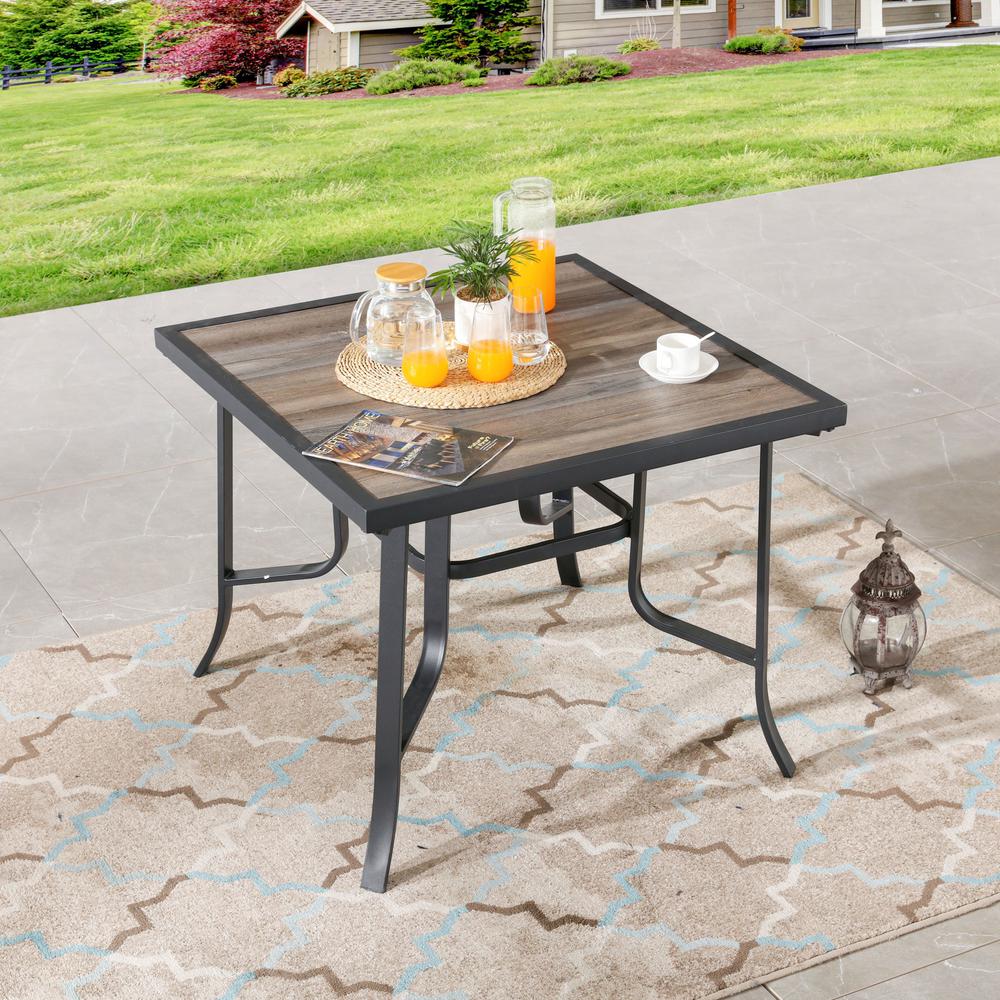 35" Brown and Black Square Metal Outdoor Dining Table. Picture 6