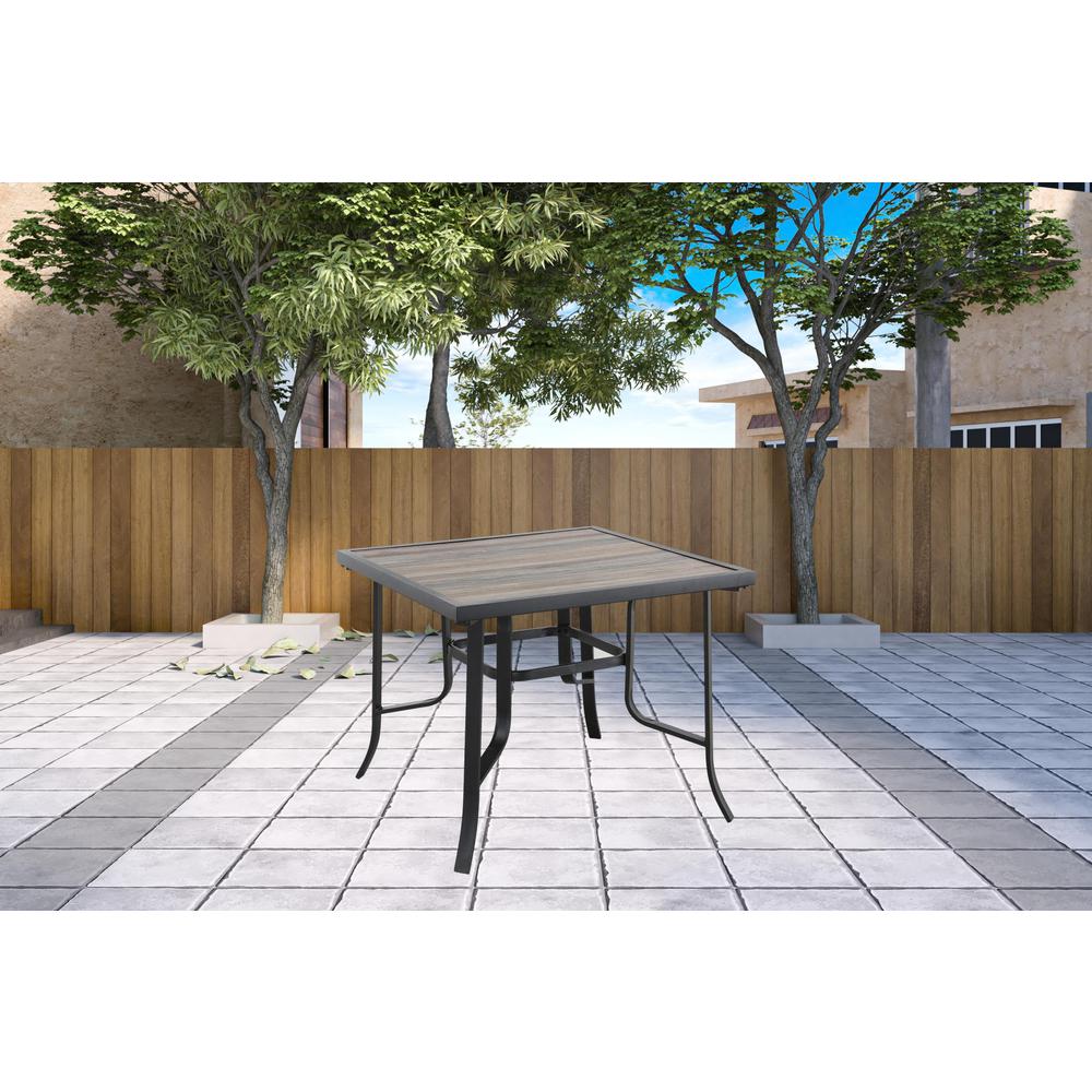35" Brown and Black Square Metal Outdoor Dining Table. Picture 2