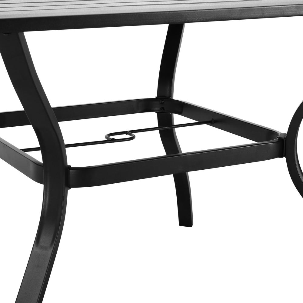 37" Black Square Metal Outdoor Dining Table With Umbrella Hole. Picture 2