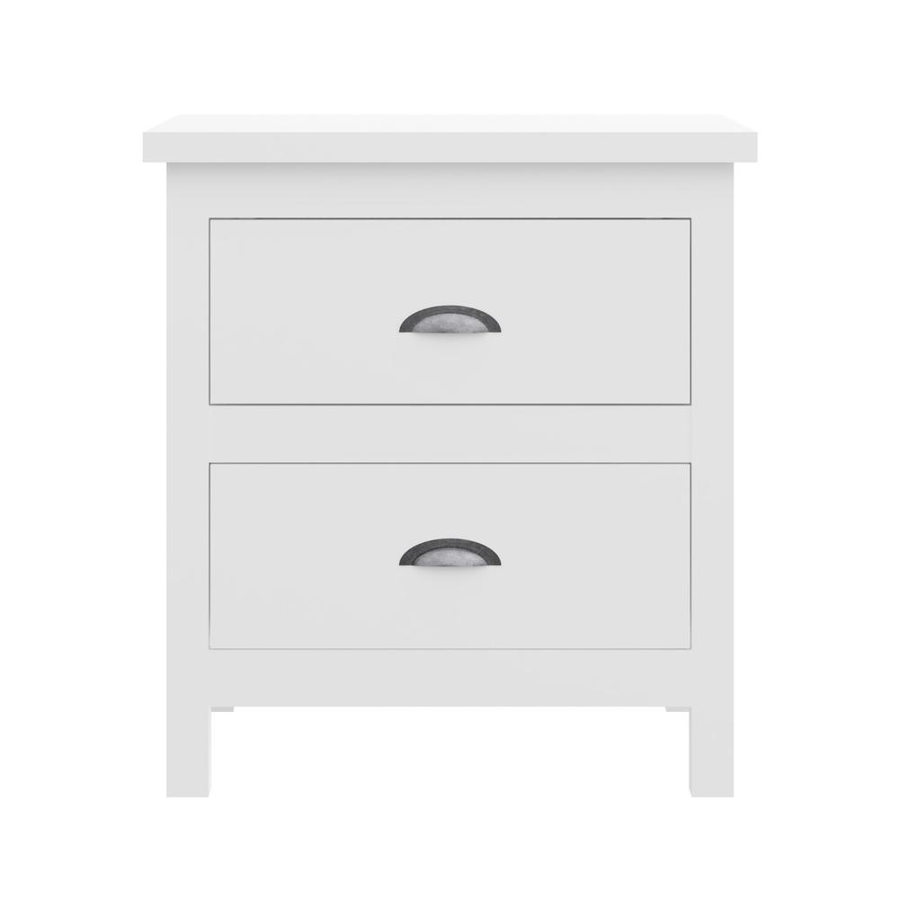 20" White Two Drawer Nightstand With Solid Wood Top. Picture 1