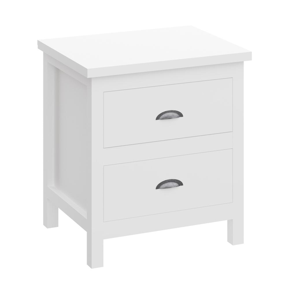20" White Two Drawer Nightstand With Solid Wood Top. Picture 2