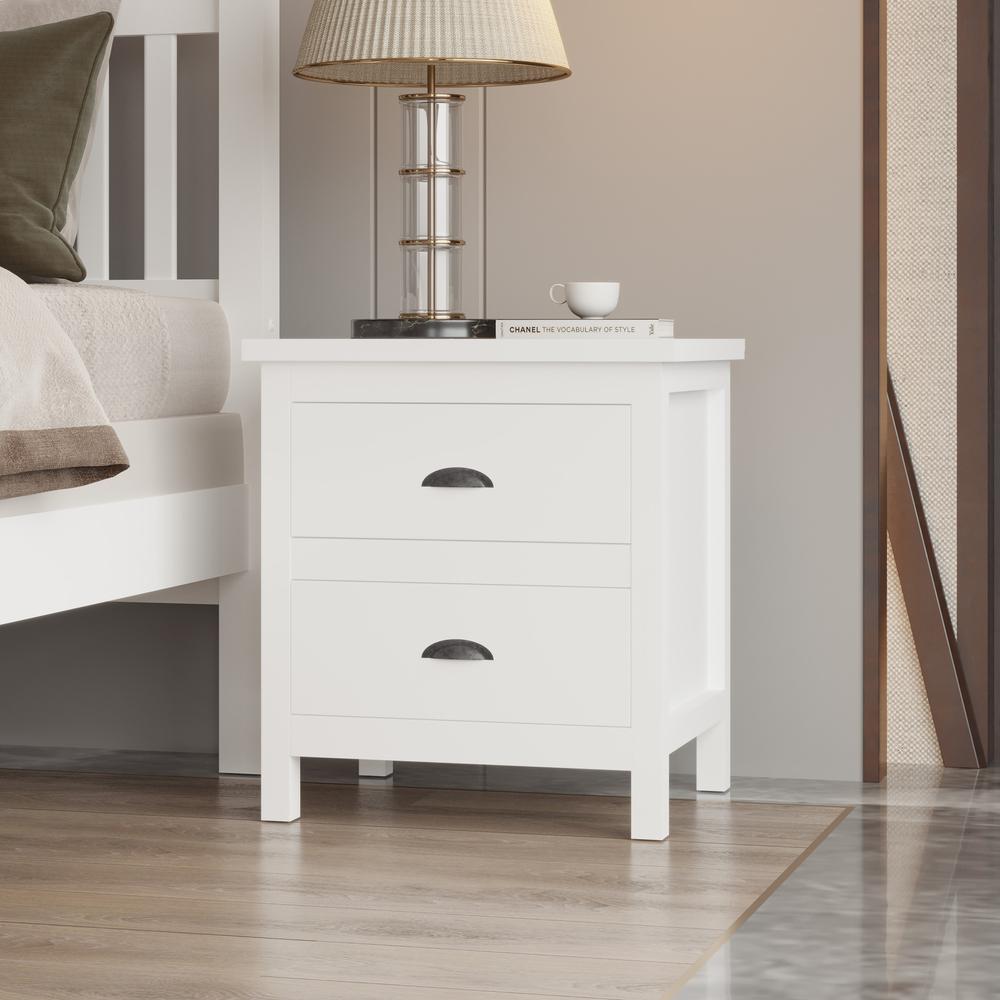 20" White Two Drawer Nightstand With Solid Wood Top. Picture 5