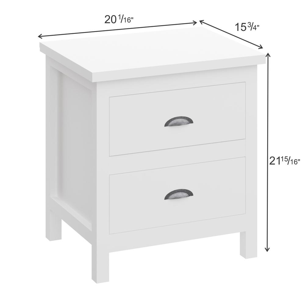20" White Two Drawer Nightstand With Solid Wood Top. Picture 8