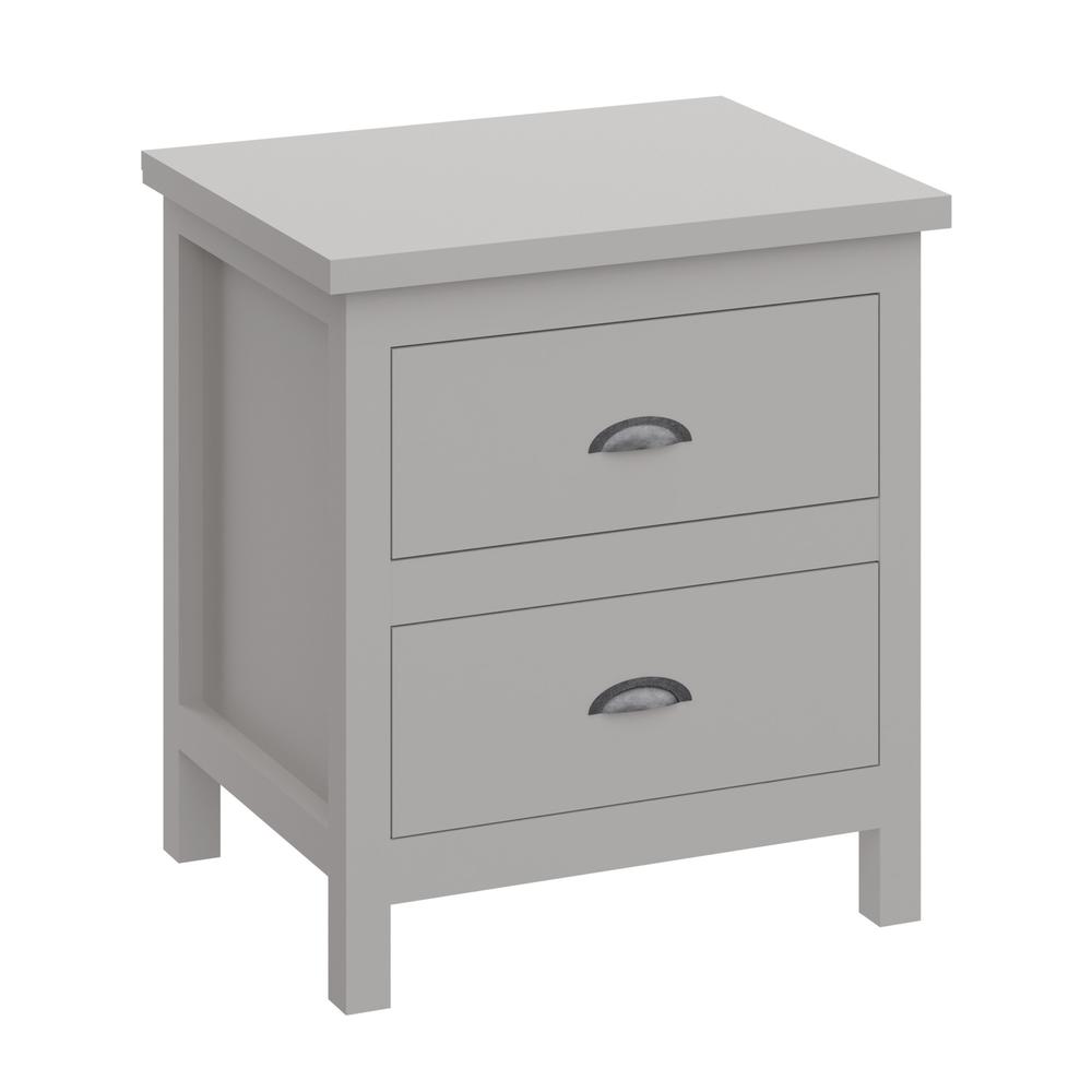 16" Gray Two Drawer Solid Wood Nightstand. Picture 2