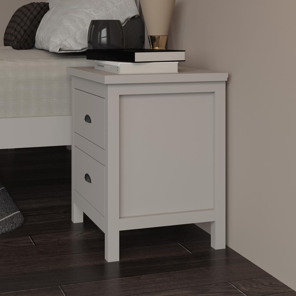 16" Gray Two Drawer Solid Wood Nightstand. Picture 5