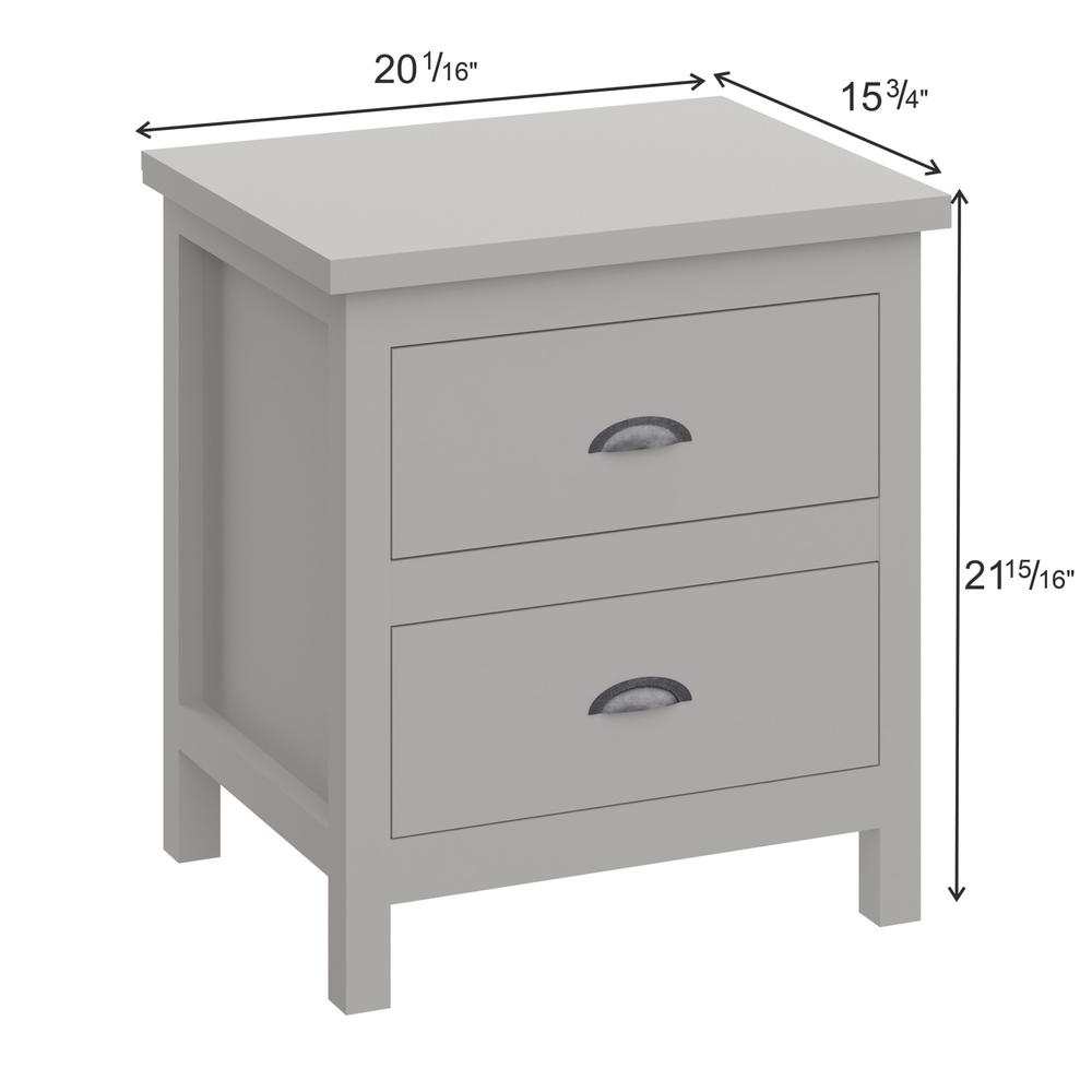 16" Gray Two Drawer Solid Wood Nightstand. Picture 8