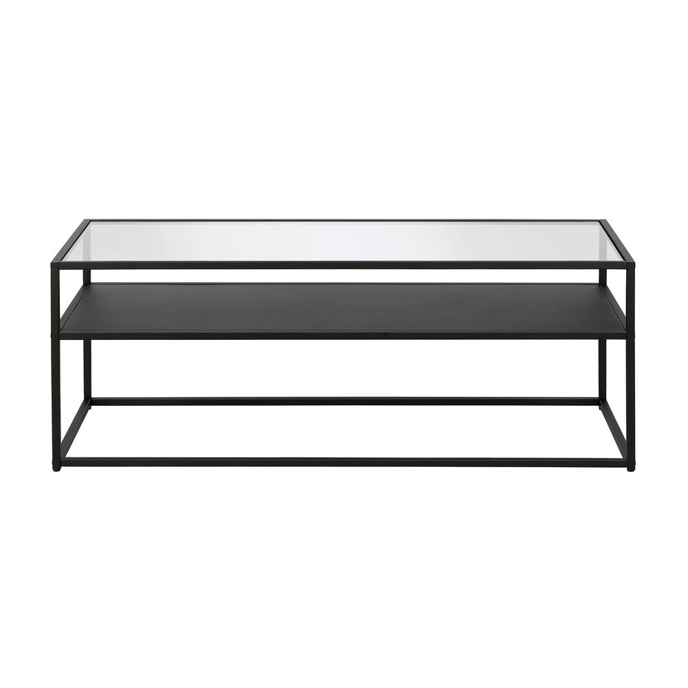 46" Black Glass And Steel Coffee Table With Shelf. Picture 3