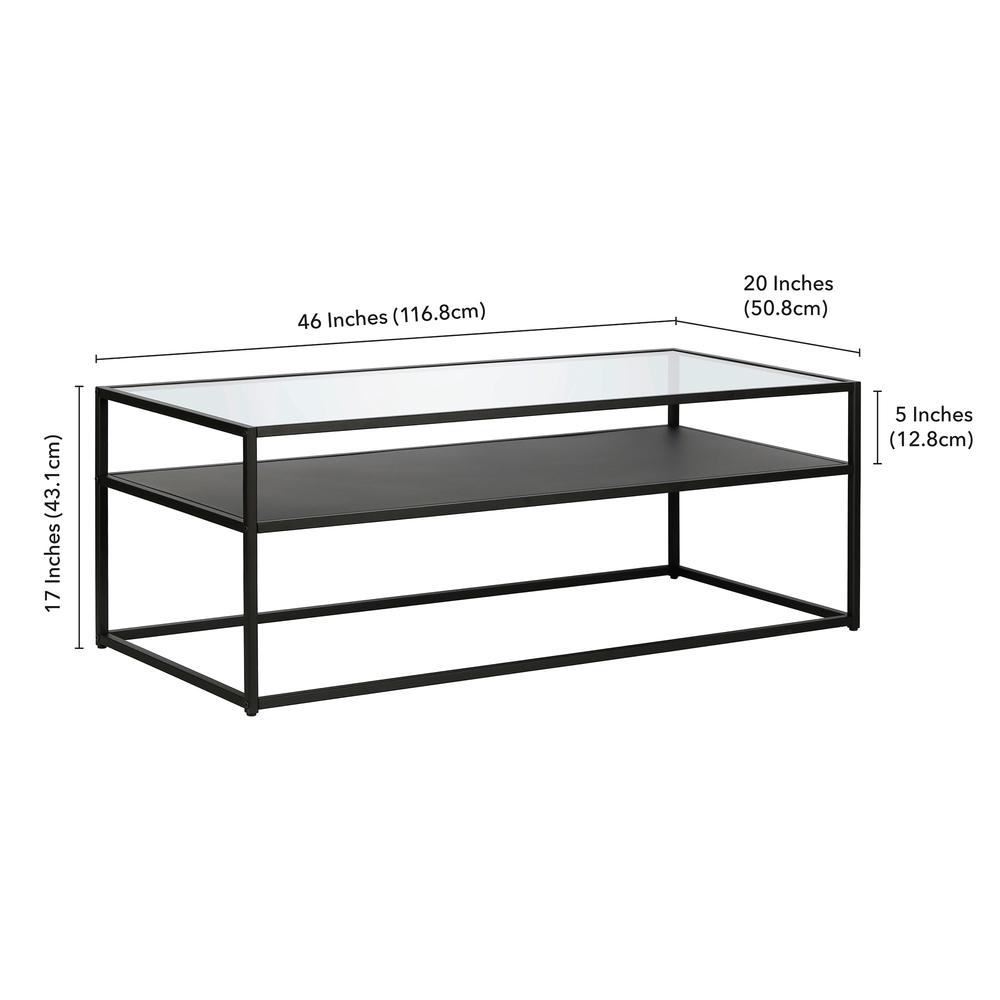 46" Black Glass And Steel Coffee Table With Shelf. Picture 8