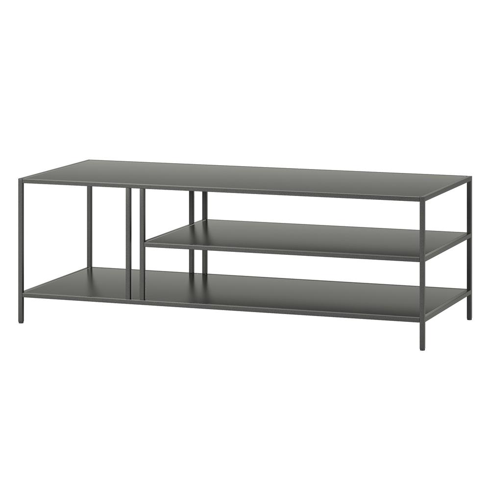 48" Gray Steel Coffee Table With Two Shelves. Picture 4
