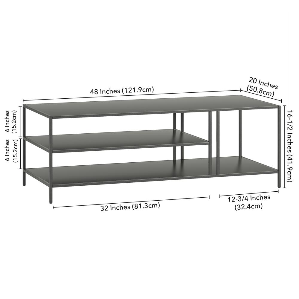 48" Gray Steel Coffee Table With Two Shelves. Picture 8