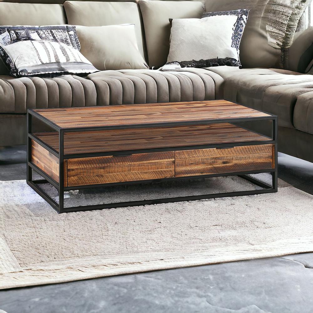 50" Brown And Black Solid Wood And Metal Coffee Table. Picture 2