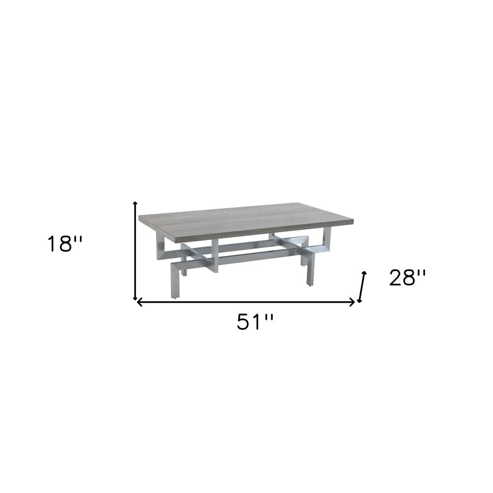 51" Gray And Silver Stainless Steel Coffee Table. Picture 5