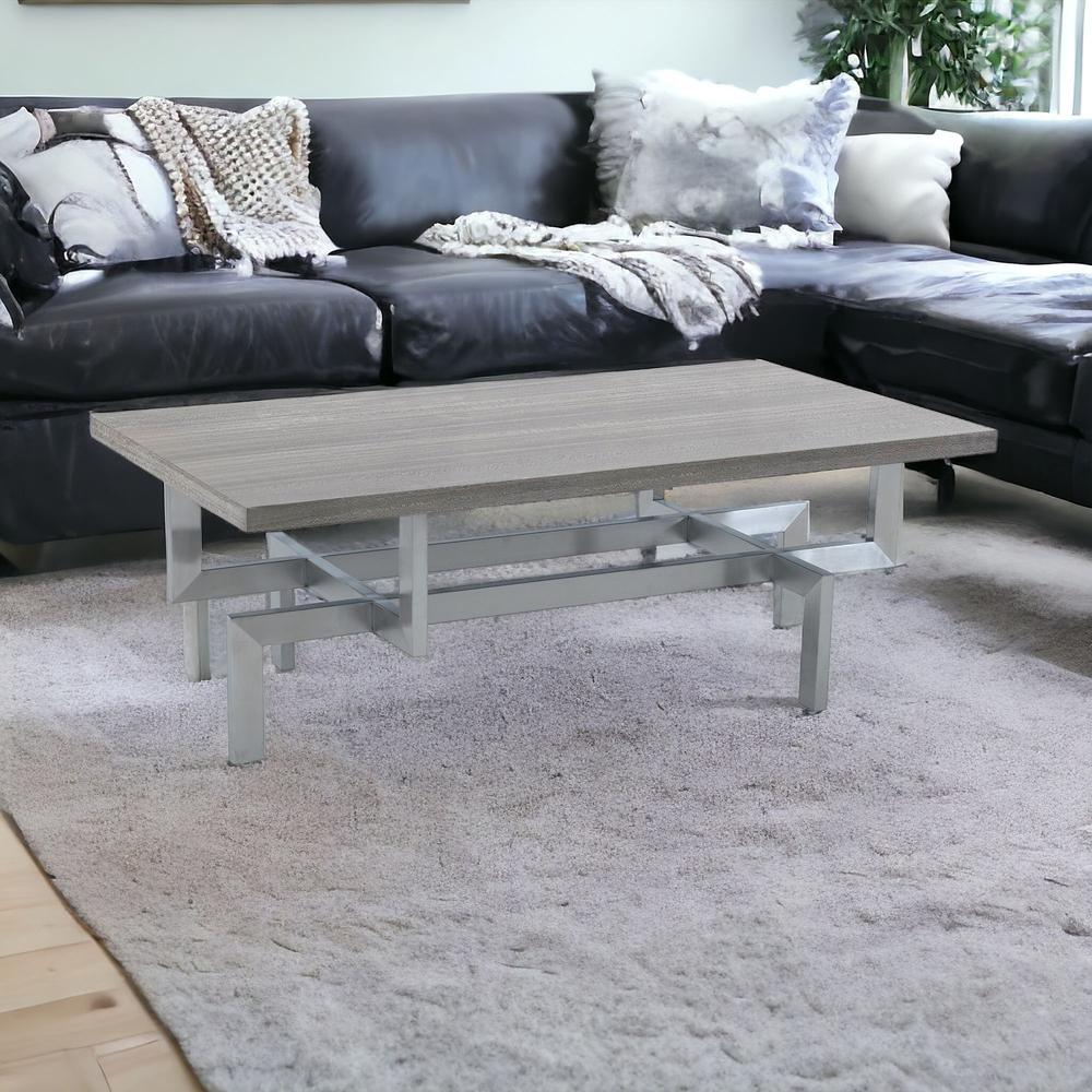 51" Gray And Silver Stainless Steel Coffee Table. Picture 2
