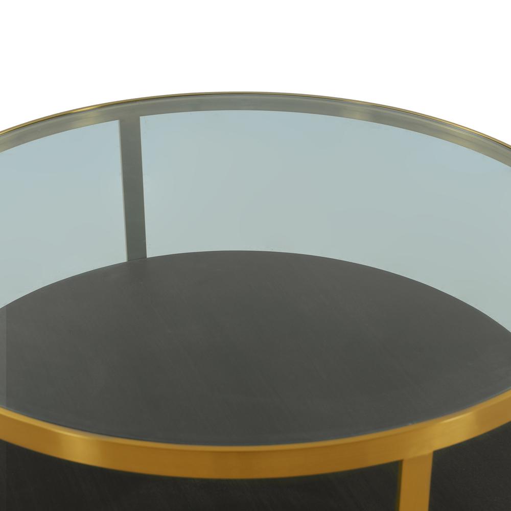 43" Clear And Black Solid Wood Round Coffee Table With Shelf. Picture 5