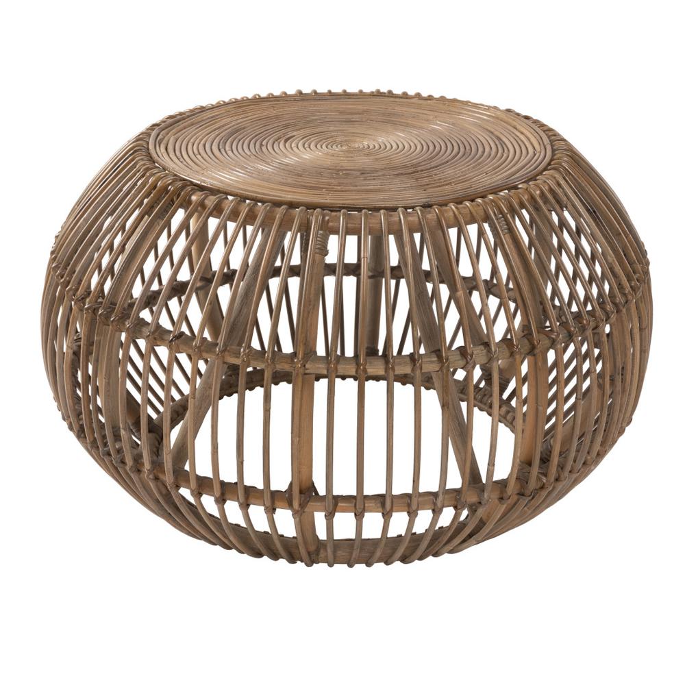 32" Natural Rattan Round Distressed Coffee Table. Picture 1