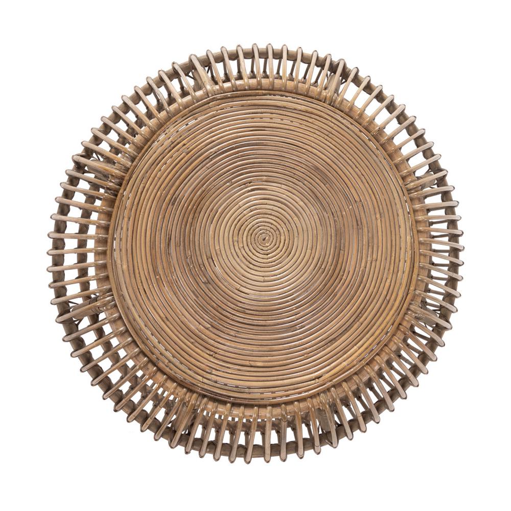 32" Natural Rattan Round Distressed Coffee Table. Picture 3