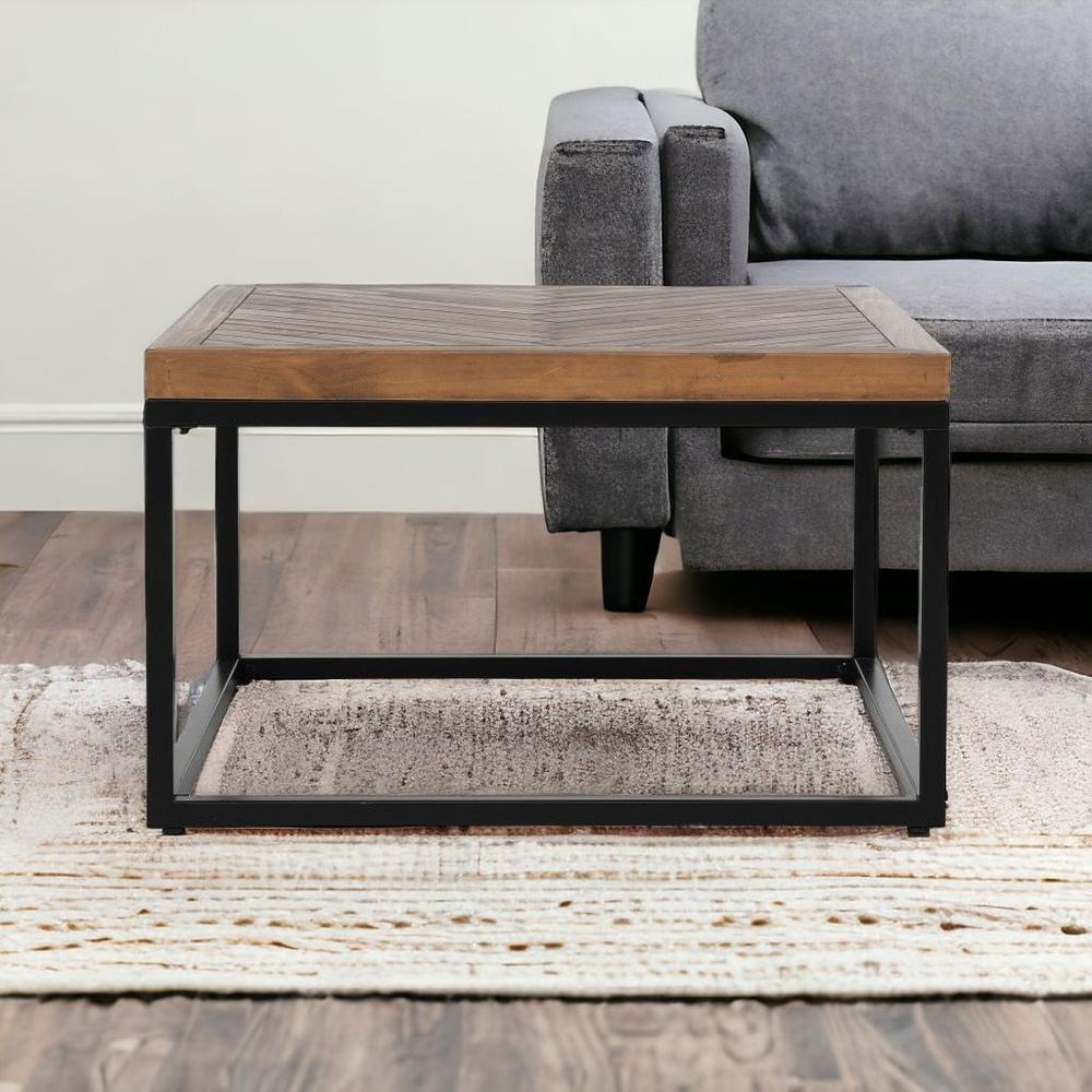 30" Brown And Black Solid Wood And Iron Square Distressed Coffee Table. Picture 2