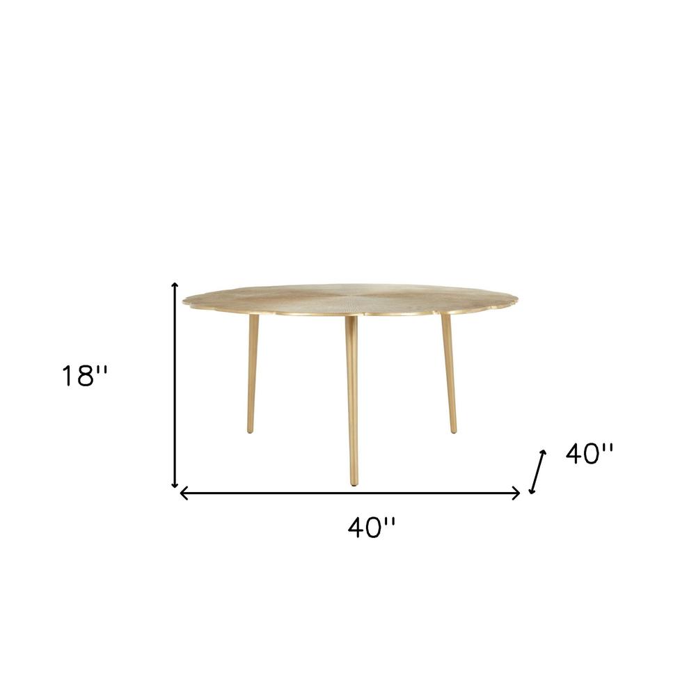 40" Gold Aluminum Round Distressed Coffee Table. Picture 5