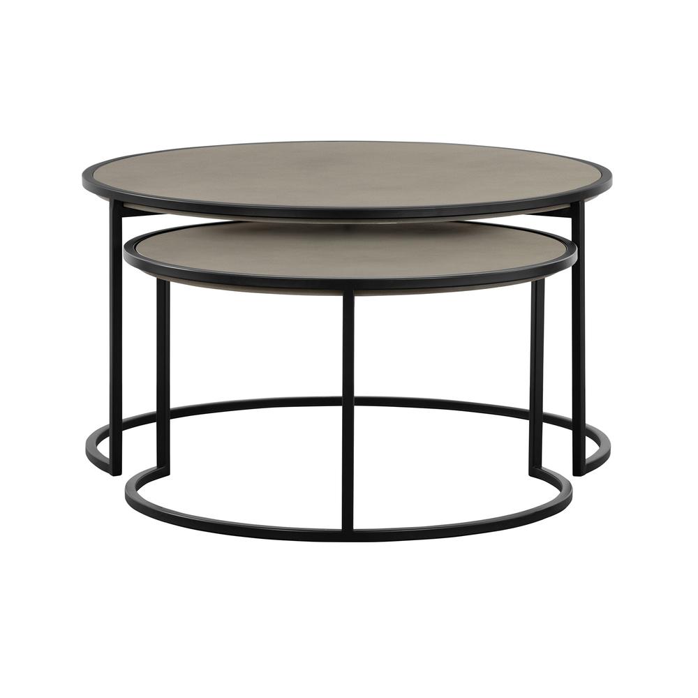 Set of Two 32" Gray And Black Concrete And Metal Round Nested Coffee Tables. Picture 3