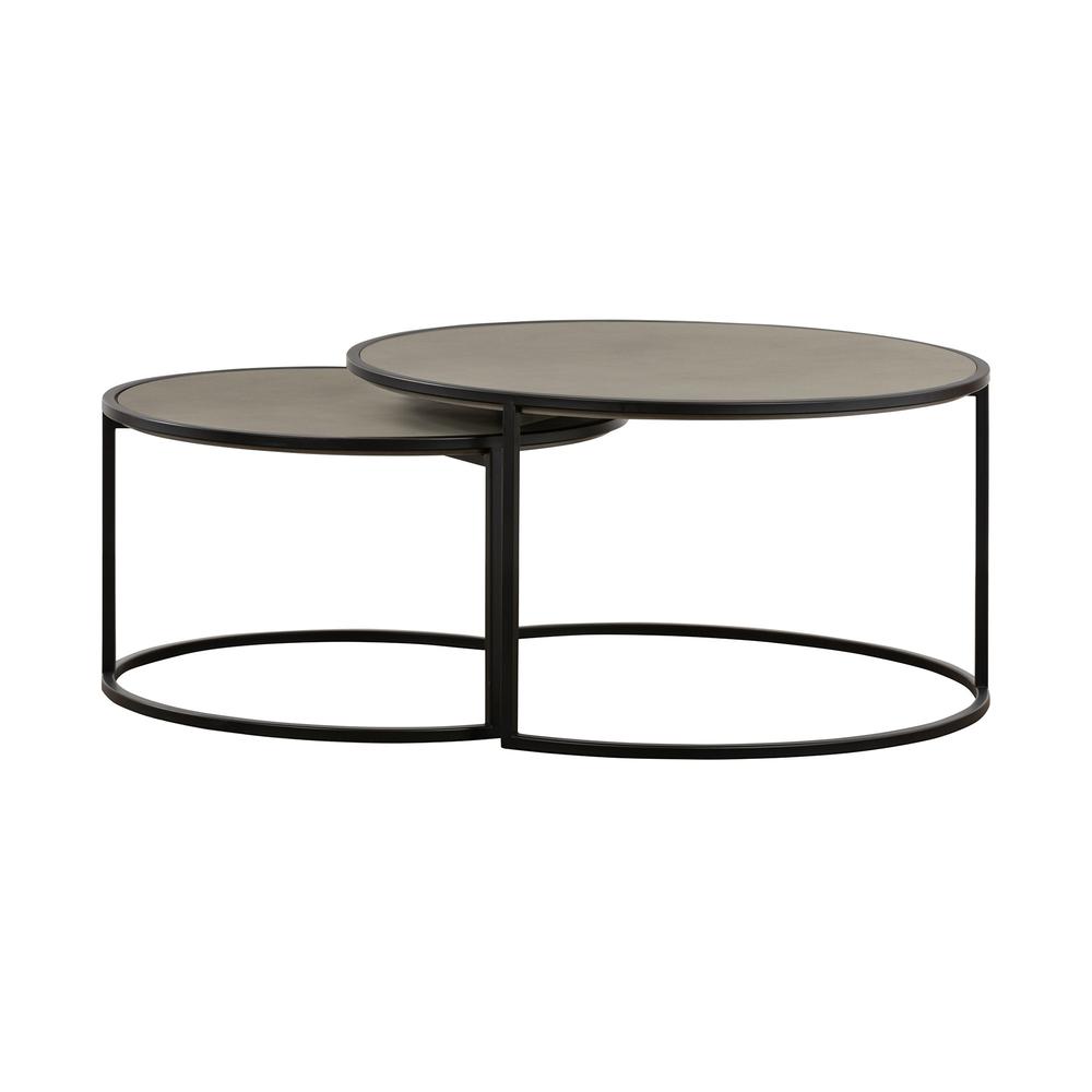 Set of Two 32" Gray And Black Concrete And Metal Round Nested Coffee Tables. Picture 4