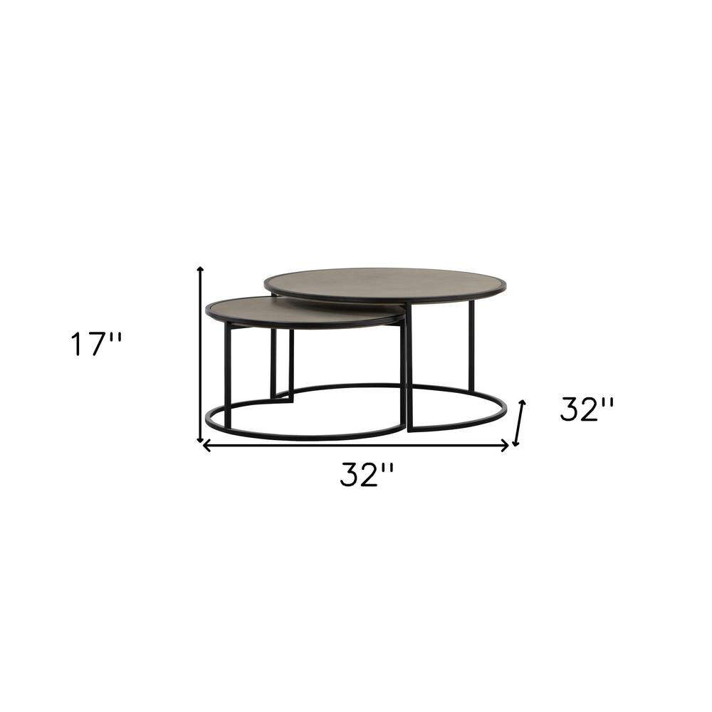 Set of Two 32" Gray And Black Concrete And Metal Round Nested Coffee Tables. Picture 9