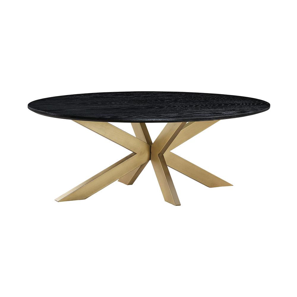 24" Black And Brass Solid Wood And Metal Oval Coffee Table. Picture 1