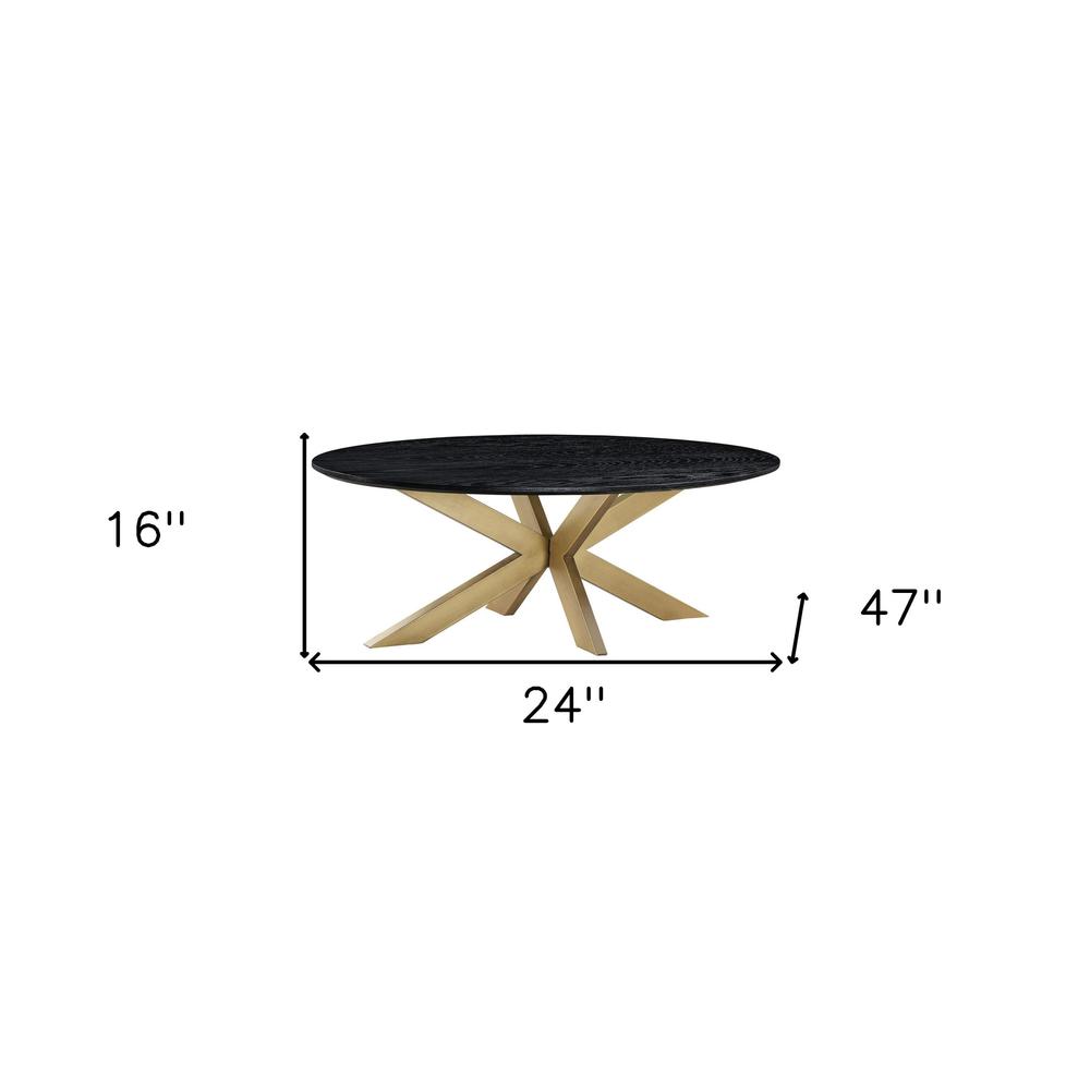 24" Black And Brass Solid Wood And Metal Oval Coffee Table. Picture 6