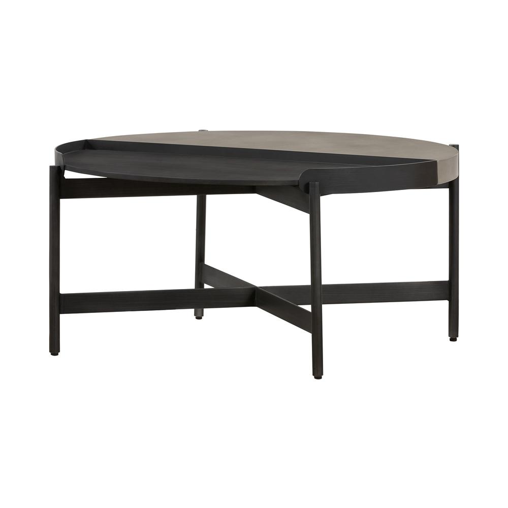 32" Black and Gray And Black Concrete And Metal Round Coffee Table. Picture 1