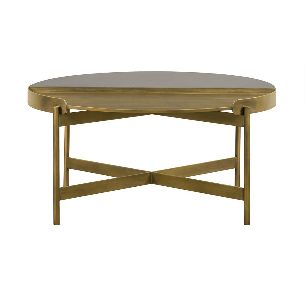 32" Brass Concrete And Brass Round Coffee Table. Picture 3