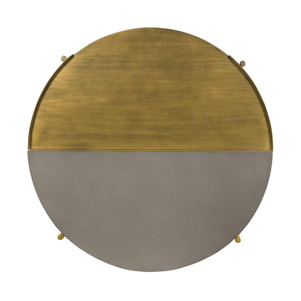 32" Brass Concrete And Brass Round Coffee Table. Picture 6