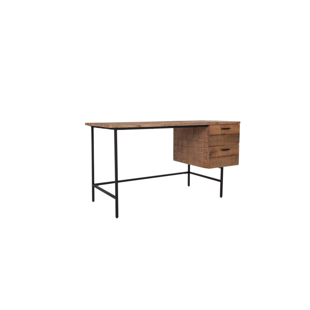 55" Brown and Black Solid Wood Writing Desk with Two Drawers. Picture 1