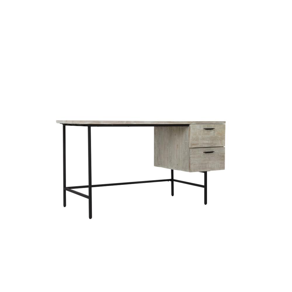 55" Ivory and Black Solid Wood Writing Desk with Two Drawers. Picture 4