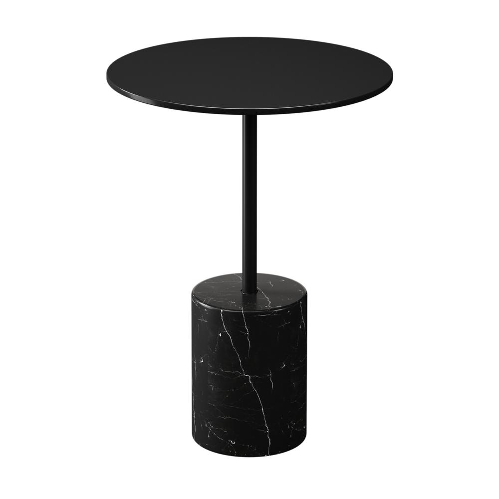 20" Black Steel and Marble Round Pedestal End Table. Picture 1