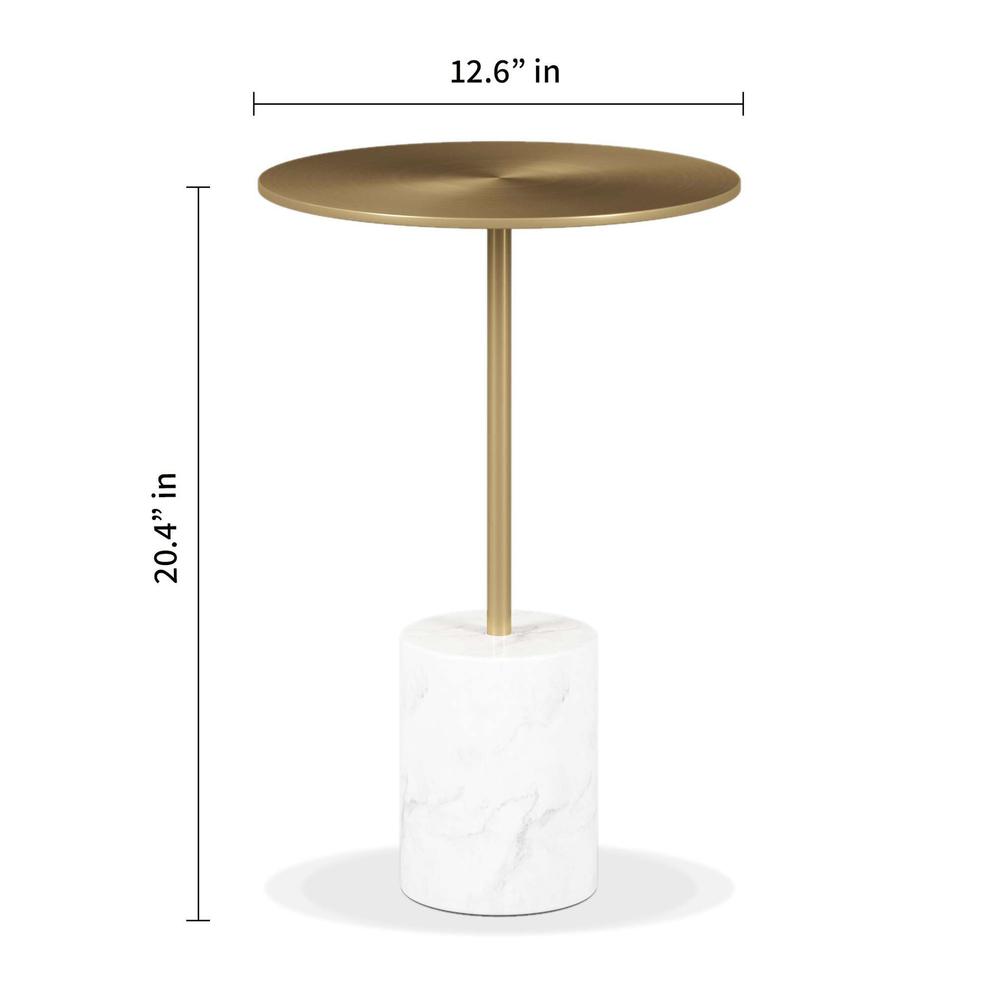 20" White And Gold Steel Round Pedestal End Table. Picture 5