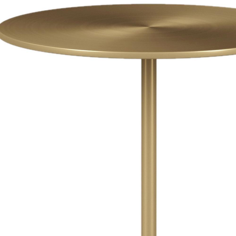 20" White And Gold Steel Round Pedestal End Table. Picture 3
