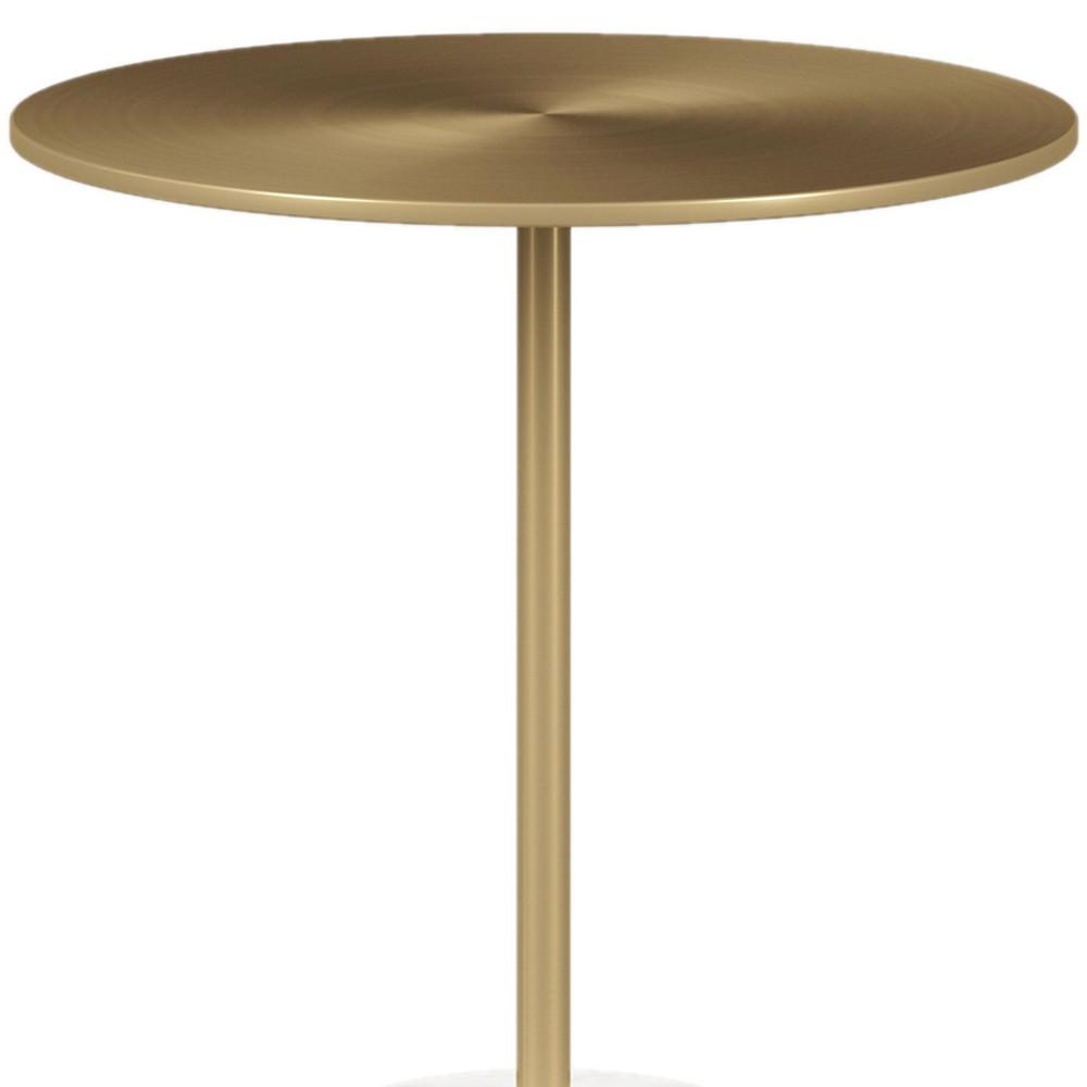 20" White And Gold Steel Round Pedestal End Table. Picture 4