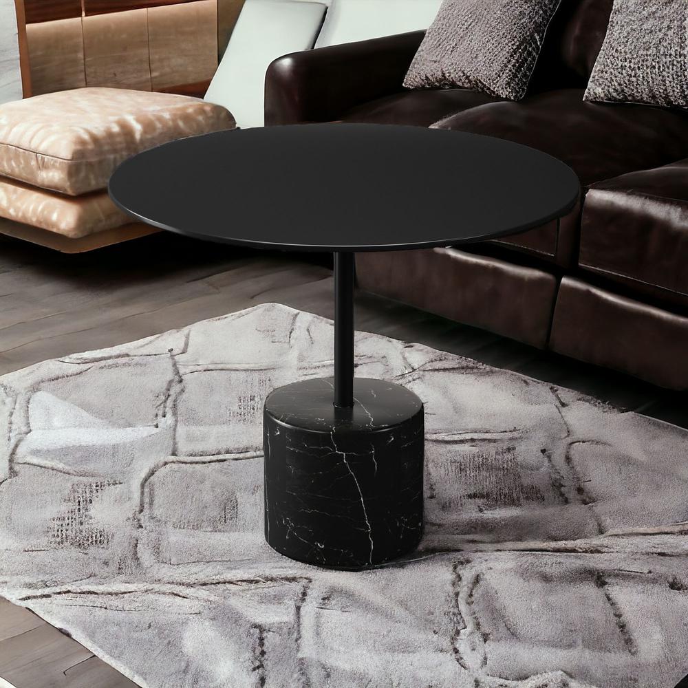 17" Black Steel And Stone Round Coffee Table. Picture 2