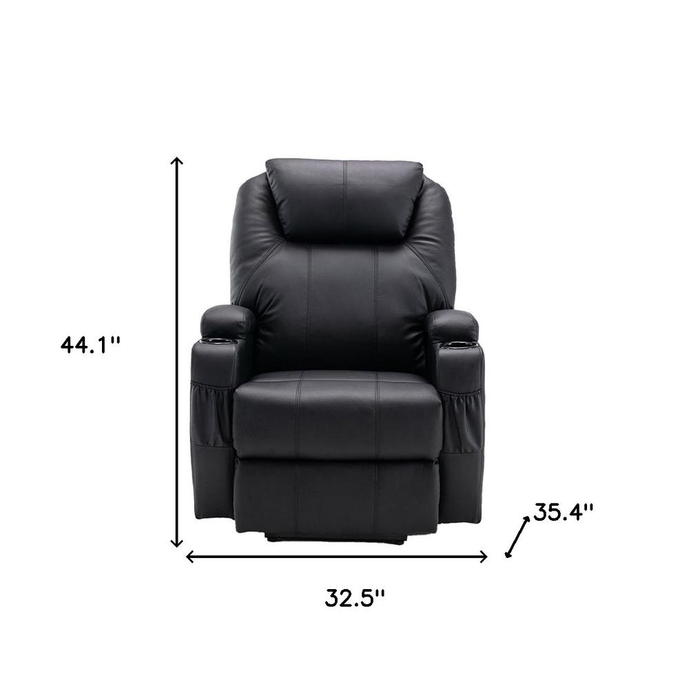 33" Black Faux Leather Power Heated Massge Lift Assist Recliner. Picture 5