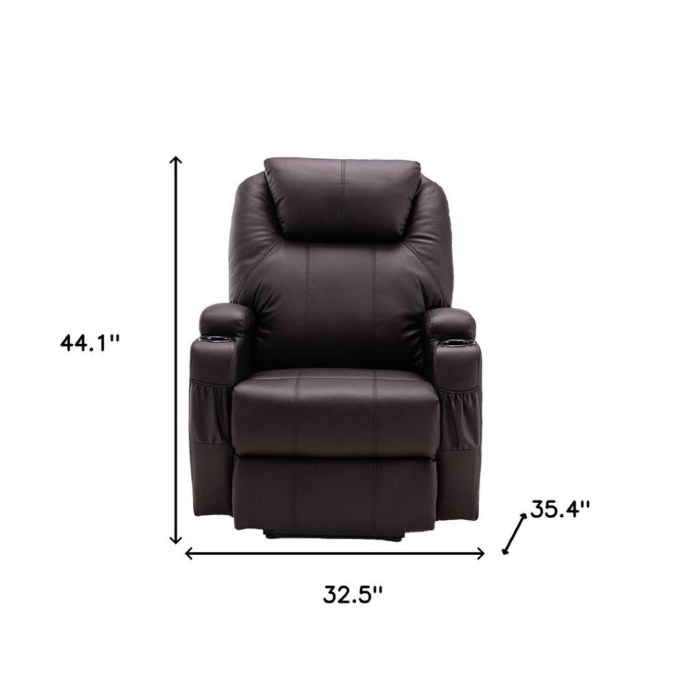33" Brown Faux Leather Power Heated Massge Lift Assist Recliner. Picture 5