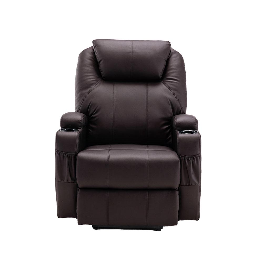 33" Brown Faux Leather Power Heated Massge Lift Assist Recliner. Picture 1