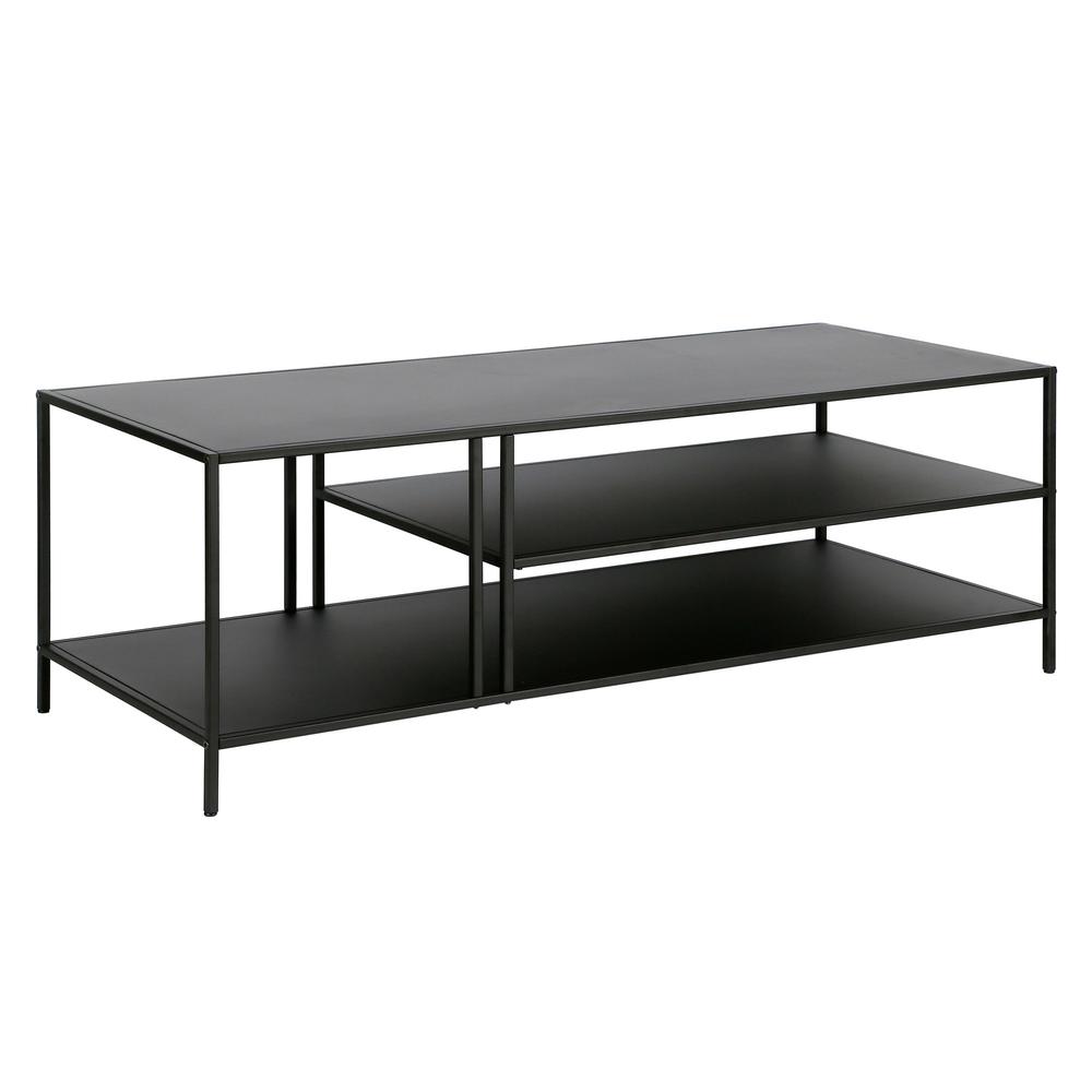 48" Black Steel Coffee Table With Two Shelves. Picture 1